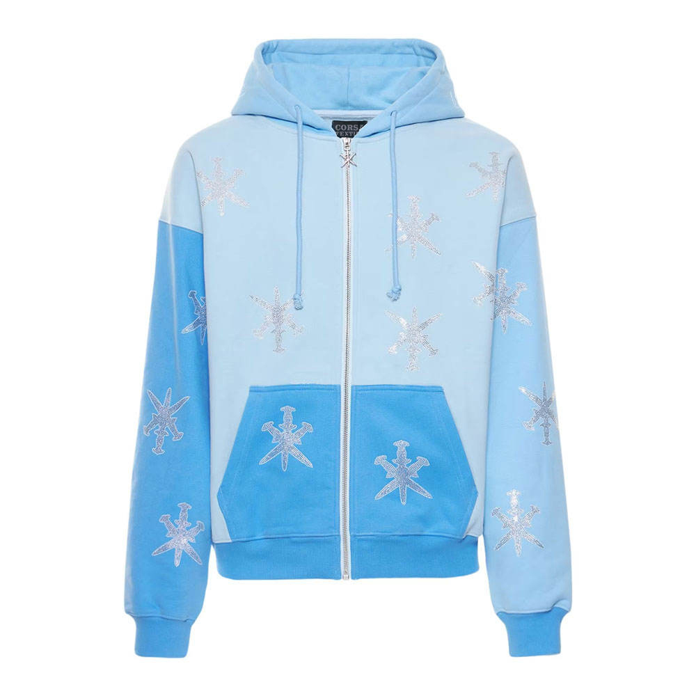 Blue mix rhinestone Hoodies High Quality Casual & Streetwear Hooded Sweatshirts