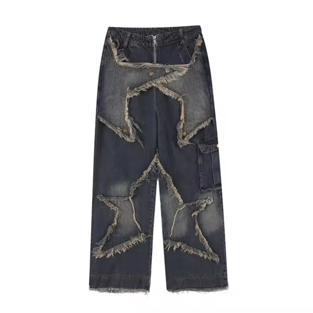 Baggy Jeans Star Patchwork Loose Straight