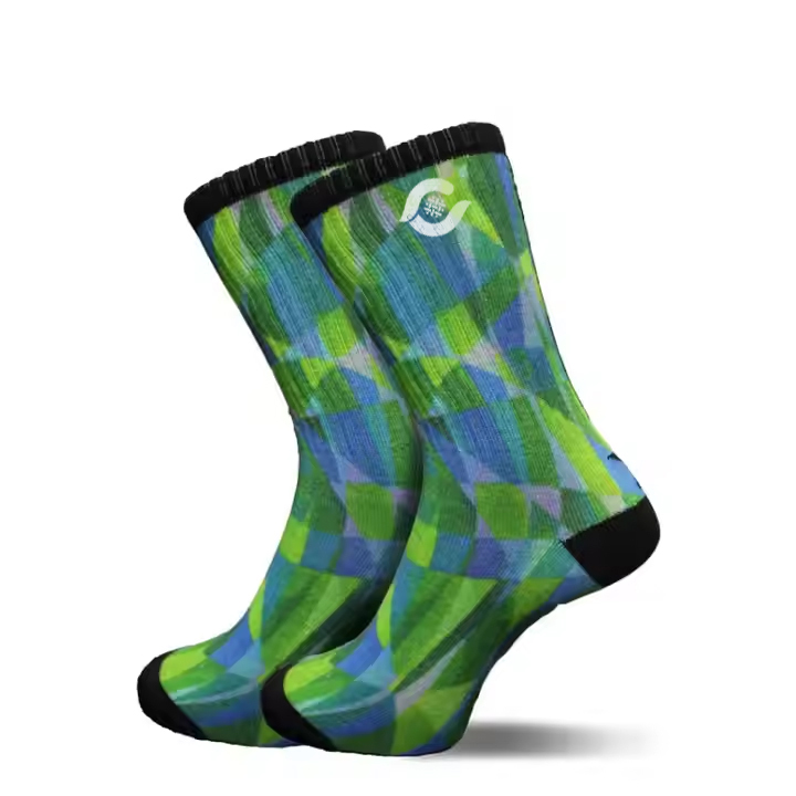 Custom Mountain Print Crew Socks Breathable, Durable & Soft Fabric Design